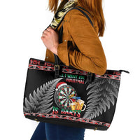 All I Want For Christmas Is Darts New Zealand Leather Tote Bag LT14 Black - Polynesian Pride