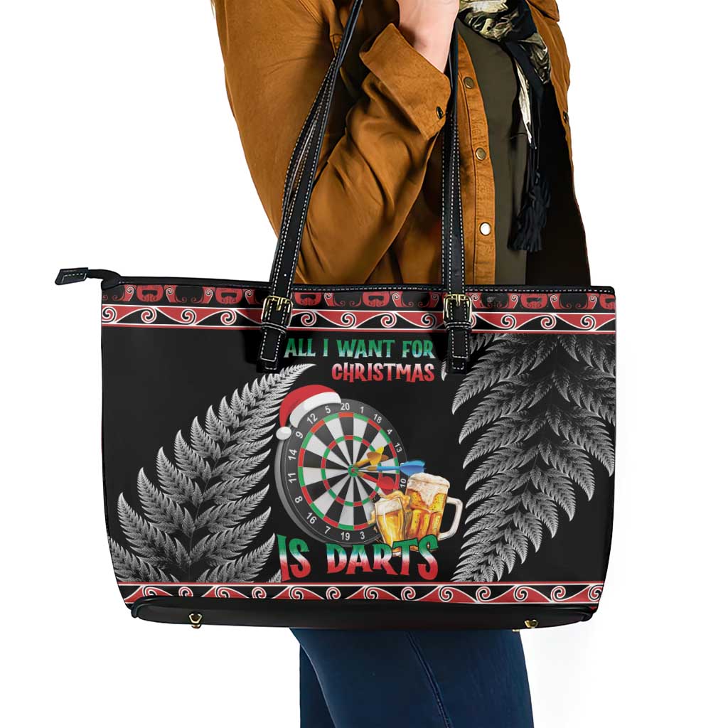 All I Want For Christmas Is Darts New Zealand Leather Tote Bag LT14 - Polynesian Pride