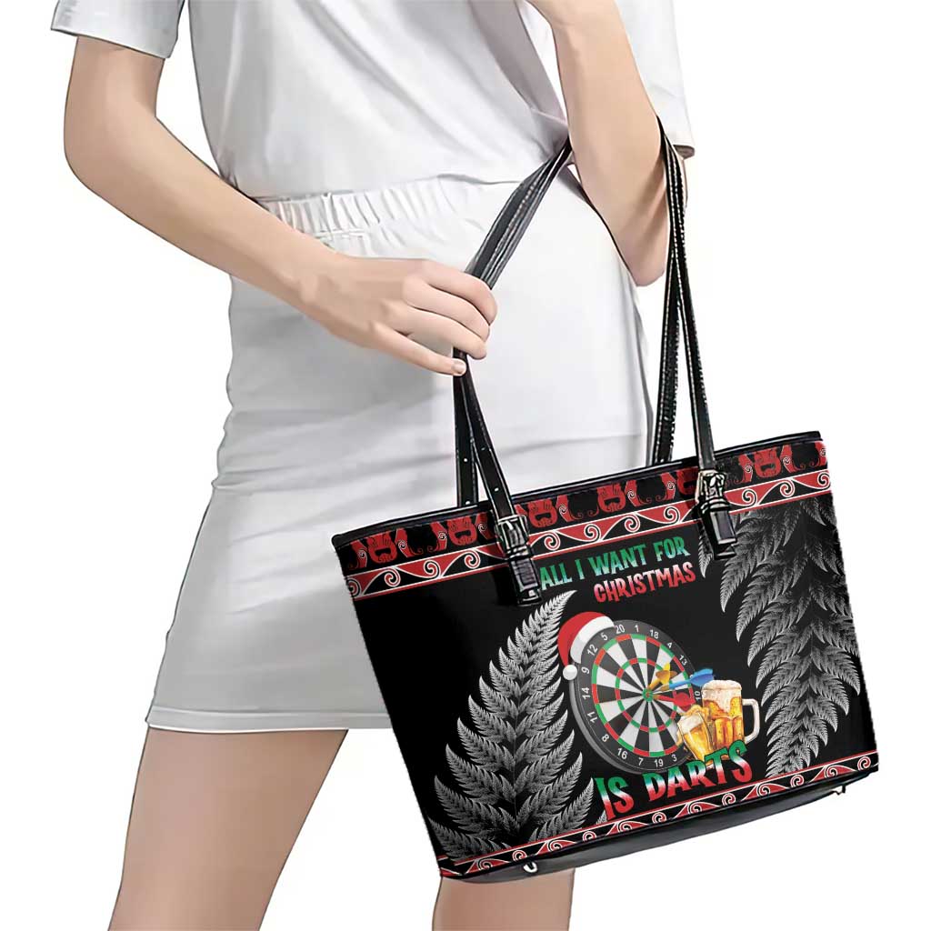 All I Want For Christmas Is Darts New Zealand Leather Tote Bag LT14 - Polynesian Pride