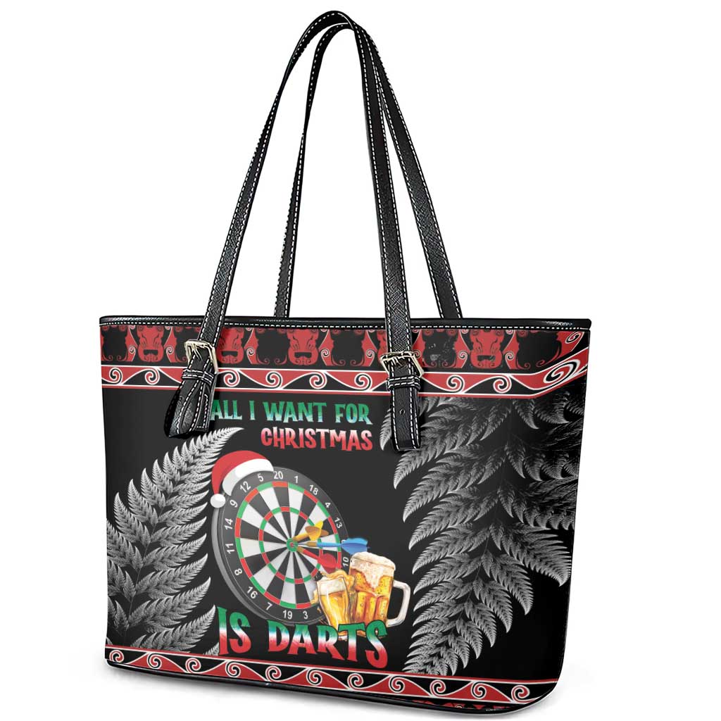 All I Want For Christmas Is Darts New Zealand Leather Tote Bag LT14 - Polynesian Pride
