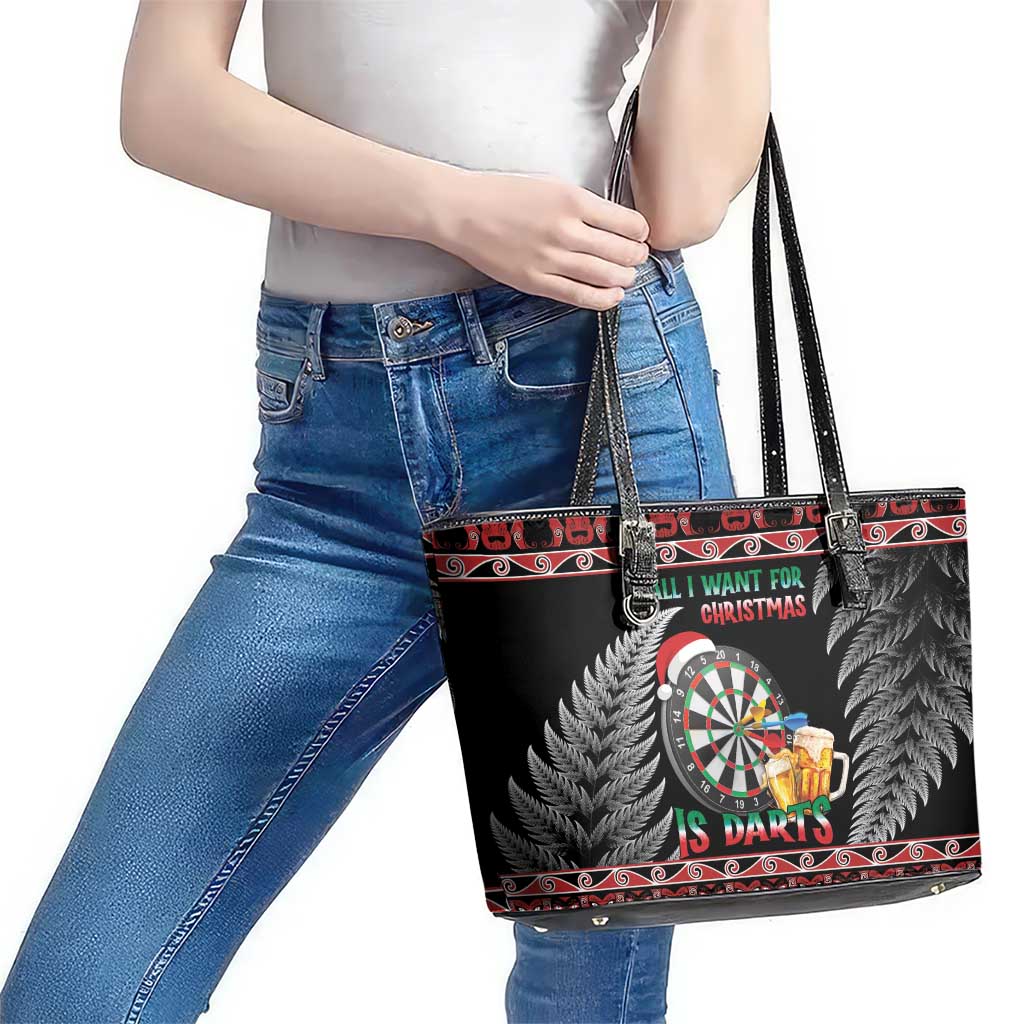All I Want For Christmas Is Darts New Zealand Leather Tote Bag LT14 - Polynesian Pride