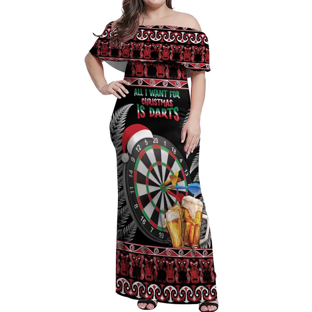 All I Want For Christmas Is Darts New Zealand Off Shoulder Maxi Dress LT14 Women Black - Polynesian Pride
