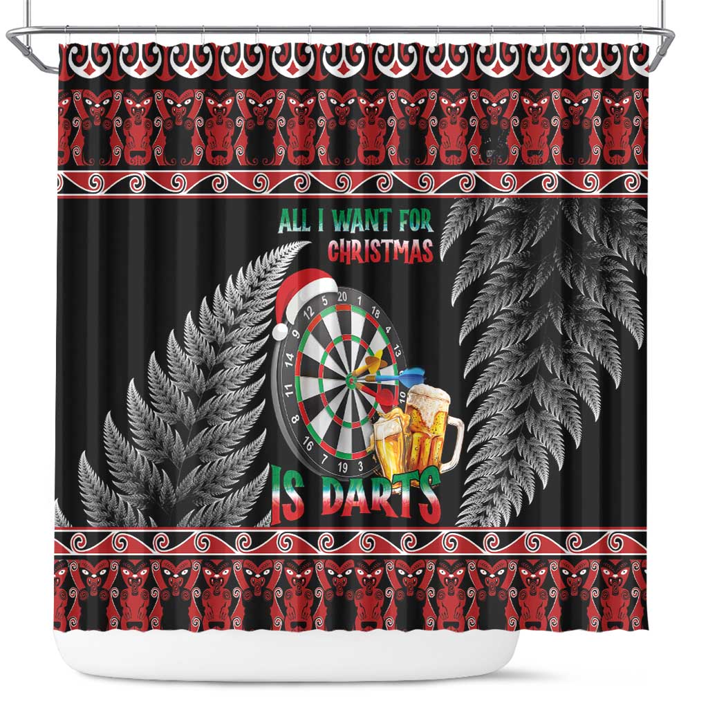 All I Want For Christmas Is Darts New Zealand Shower Curtain LT14 Black - Polynesian Pride