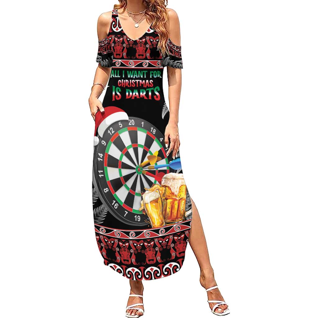 All I Want For Christmas Is Darts New Zealand Summer Maxi Dress LT14 Women Black - Polynesian Pride