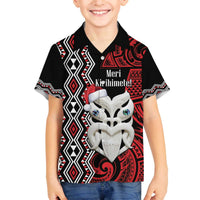 Personalised New Zealand Christmas Family Matching Off The Shoulder Long Sleeve Dress and Hawaiian Shirt Meri Kirihimete Maori Wheku - Taniko Art LT14 Son's Shirt Black - Polynesian Pride