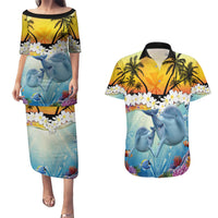 Aloha Hawaii Dolphins Couples Matching Puletasi and Hawaiian Shirt Heart Of The Ocean Tropical Summer Vibes LT14 Blue - Polynesian Pride