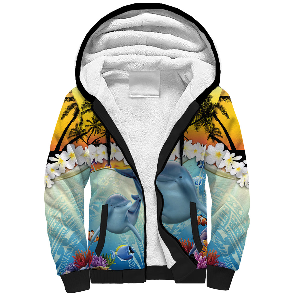 Aloha Hawaii Dolphins Sherpa Hoodie Heart Of The Ocean Tropical Summer Vibes LT14 Unisex Blue - Polynesian Pride