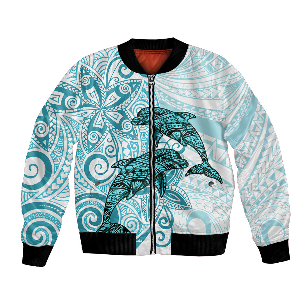 Polynesia Dolphins Bomber Jacket Valentine Day Floral Polynesian - Vintage Dark Cyan LT14 Unisex Dark Cyan - Polynesian Pride