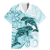 Polynesia Dolphins Family Matching Mermaid Dress and Hawaiian Shirt Valentine Day Floral Polynesian - Vintage Dark Cyan LT14 Dad's Shirt - Short Sleeve Dark Cyan - Polynesian Pride