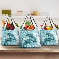 Polynesia Dolphins Grocery Bag Valentine Day Floral Polynesian - Vintage Dark Cyan