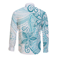 Polynesia Dolphins Long Sleeve Button Shirt Valentine Day Floral Polynesian - Vintage Dark Cyan LT14 - Polynesian Pride