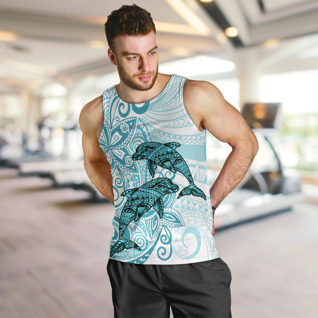 Polynesia Dolphins Men Tank Top Valentine Day Floral Polynesian - Vintage Dark Cyan LT14 Dark Cyan - Polynesian Pride