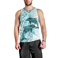 Polynesia Dolphins Men Tank Top Valentine Day Floral Polynesian - Vintage Dark Cyan LT14 - Polynesian Pride