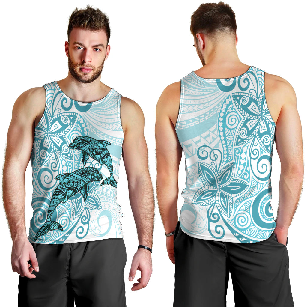 Polynesia Dolphins Men Tank Top Valentine Day Floral Polynesian - Vintage Dark Cyan LT14 - Polynesian Pride