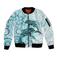 Polynesia Dolphins Sleeve Zip Bomber Jacket Valentine Day Floral Polynesian - Vintage Dark Cyan LT14 Unisex Dark Cyan - Polynesian Pride