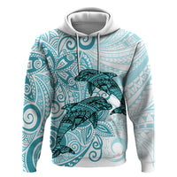 Polynesia Dolphins Zip Hoodie Valentine Day Floral Polynesian - Vintage Dark Cyan LT14 Pullover Hoodie Dark Cyan - Polynesian Pride