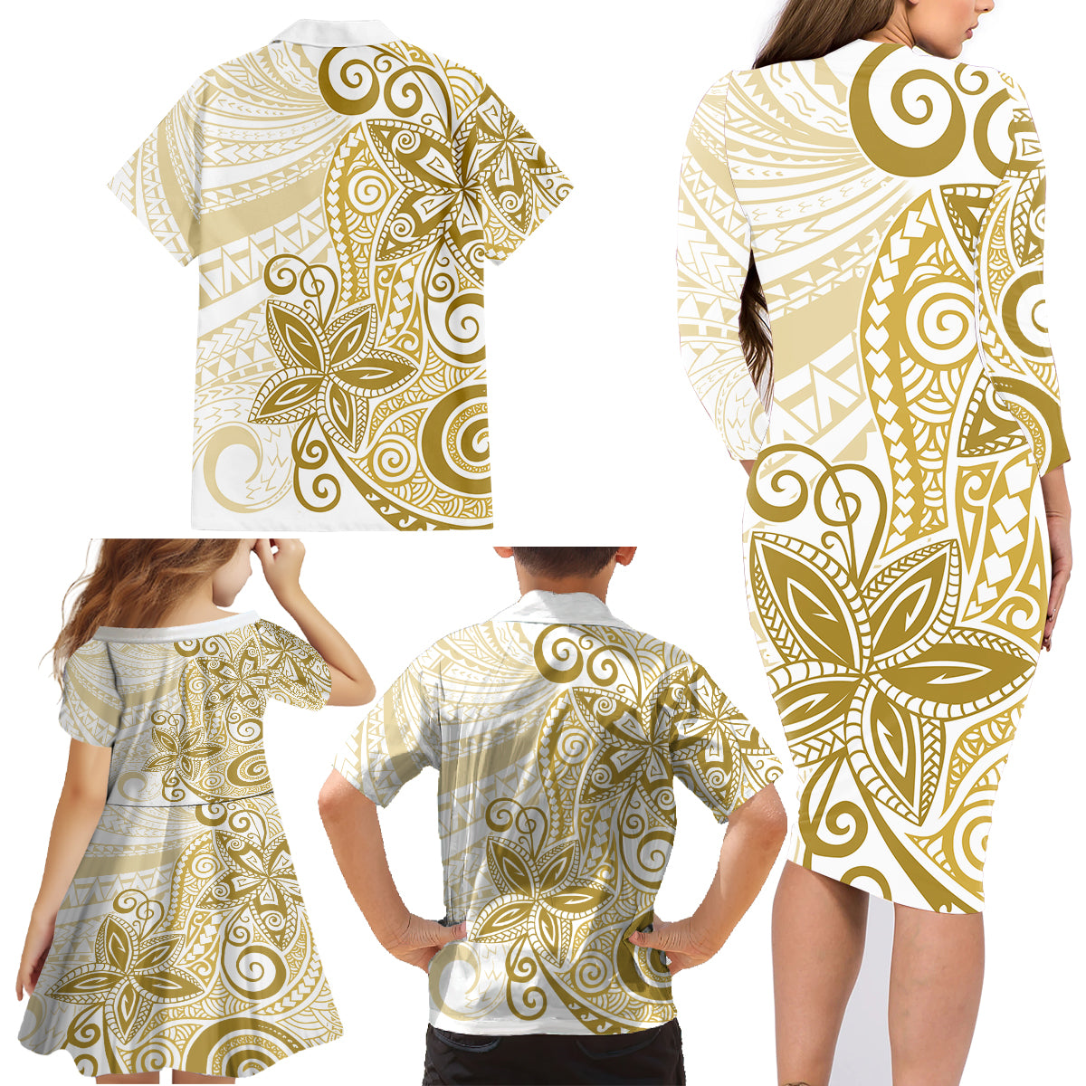 Polynesia Dolphins Family Matching Long Sleeve Bodycon Dress and Hawaiian Shirt Valentine Day Floral Polynesian - Vintage Brown LT14 - Polynesian Pride