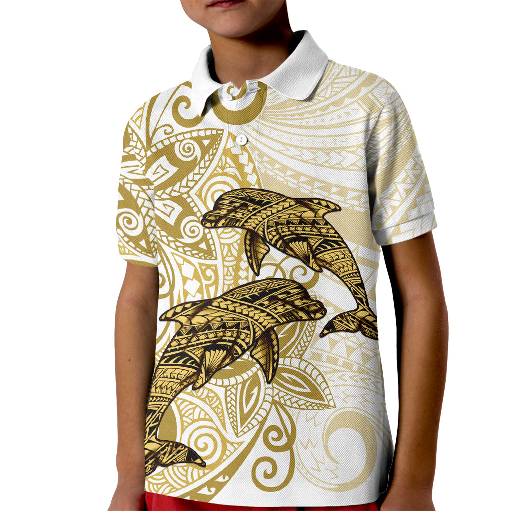 Polynesia Dolphins Kid Polo Shirt Valentine Day Floral Polynesian - Vintage Brown LT14 Kid Brown - Polynesian Pride