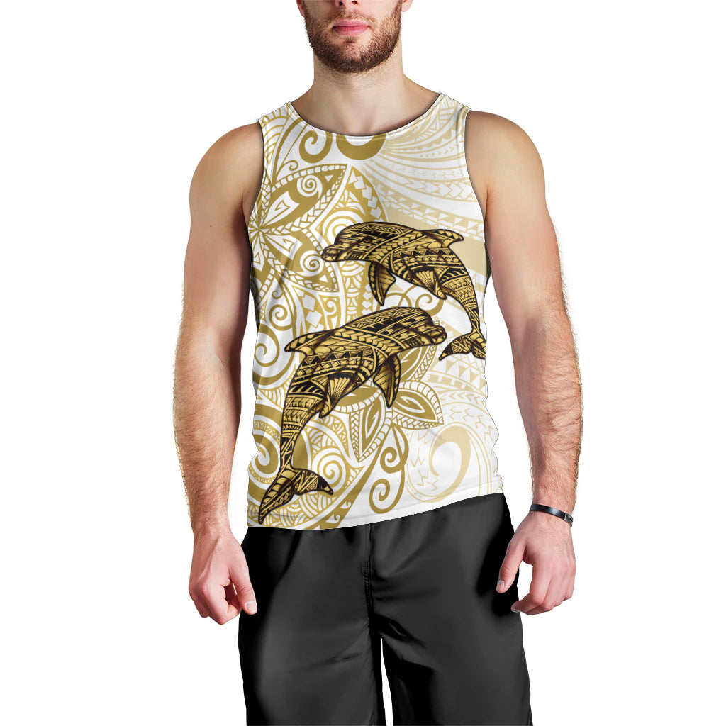 Polynesia Dolphins Men Tank Top Valentine Day Floral Polynesian - Vintage Brown LT14 - Polynesian Pride