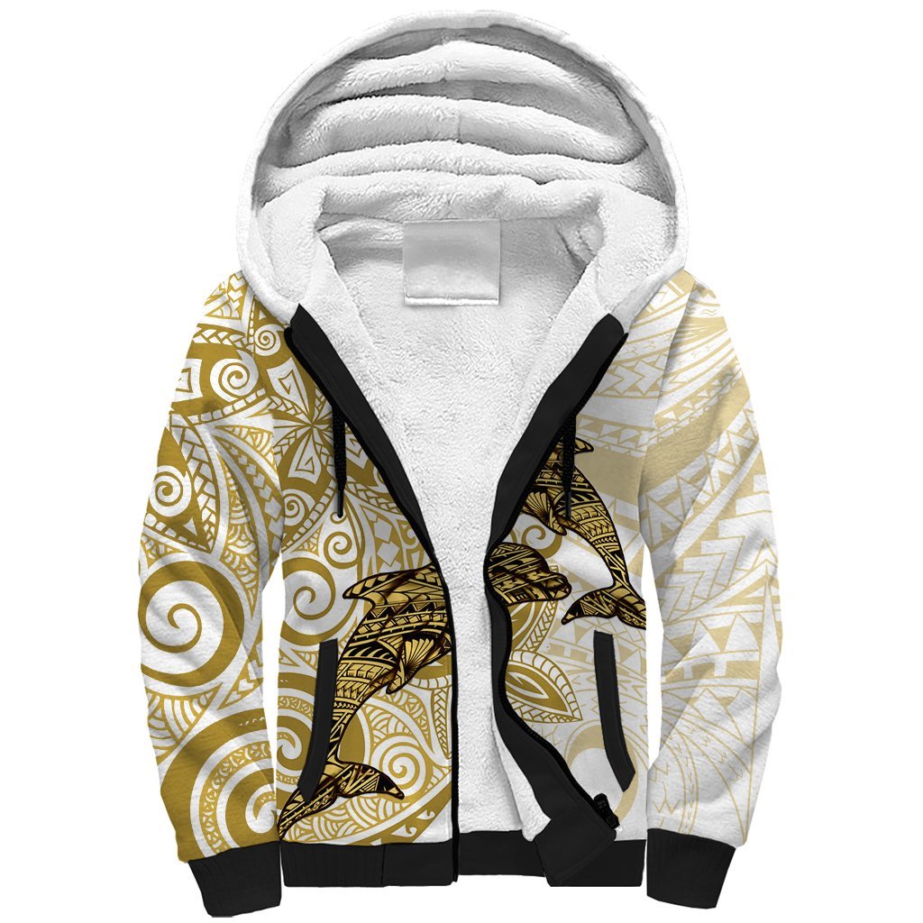 Polynesia Dolphins Sherpa Hoodie Valentine Day Floral Polynesian - Vintage Brown LT14 Unisex Brown - Polynesian Pride