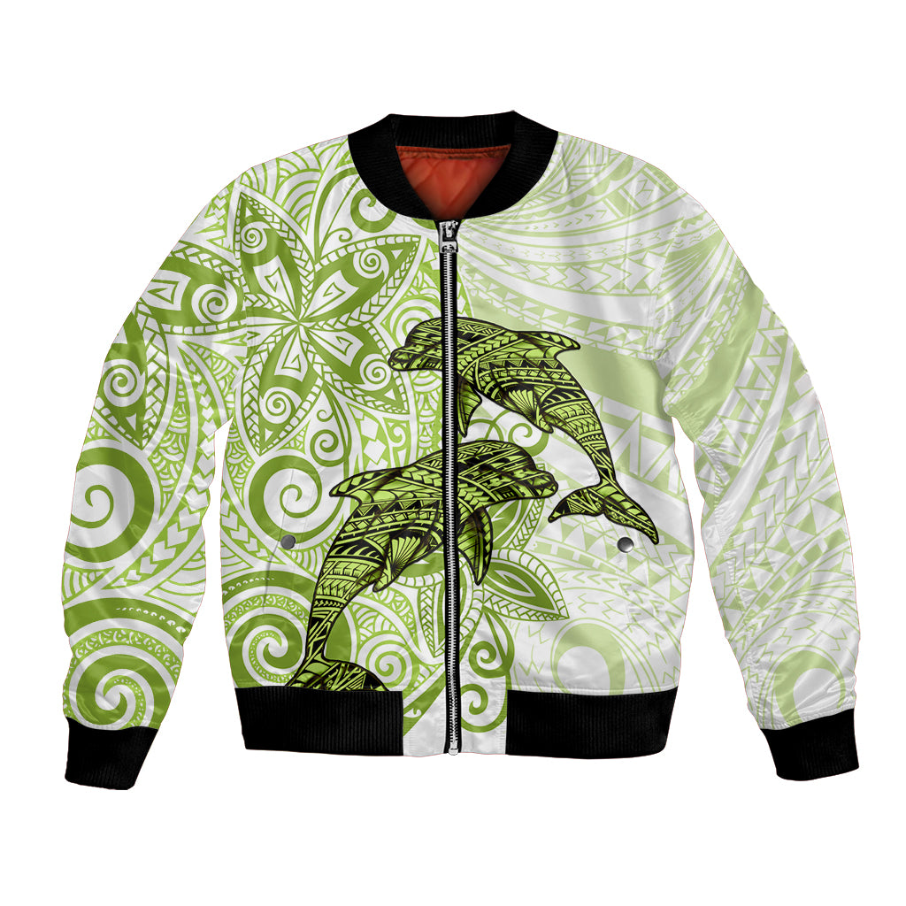 Polynesia Dolphins Bomber Jacket Valentine Day Floral Polynesian - Vintage Lime Green LT14 Unisex Lime Green - Polynesian Pride