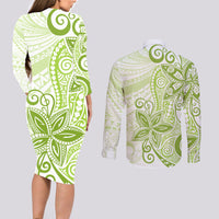 Polynesia Dolphins Couples Matching Long Sleeve Bodycon Dress and Long Sleeve Button Shirt Valentine Day Floral Polynesian - Vintage Lime Green LT14 - Polynesian Pride