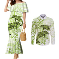 Polynesia Dolphins Couples Matching Mermaid Dress and Long Sleeve Button Shirt Valentine Day Floral Polynesian - Vintage Lime Green LT14 Lime Green - Polynesian Pride