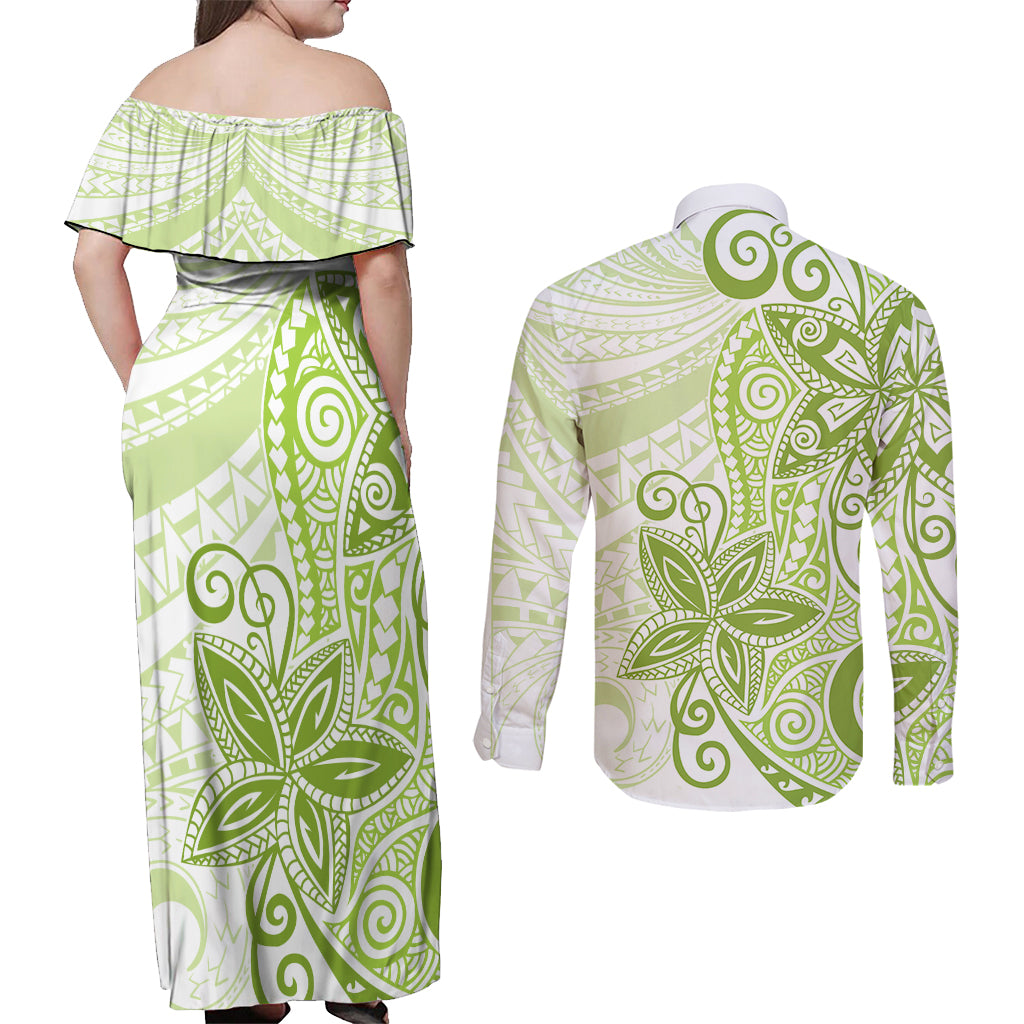 Polynesia Dolphins Couples Matching Off Shoulder Maxi Dress and Long Sleeve Button Shirt Valentine Day Floral Polynesian - Vintage Lime Green LT14 - Polynesian Pride