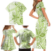 Polynesia Dolphins Family Matching Short Sleeve Bodycon Dress and Hawaiian Shirt Valentine Day Floral Polynesian - Vintage Lime Green LT14 - Polynesian Pride