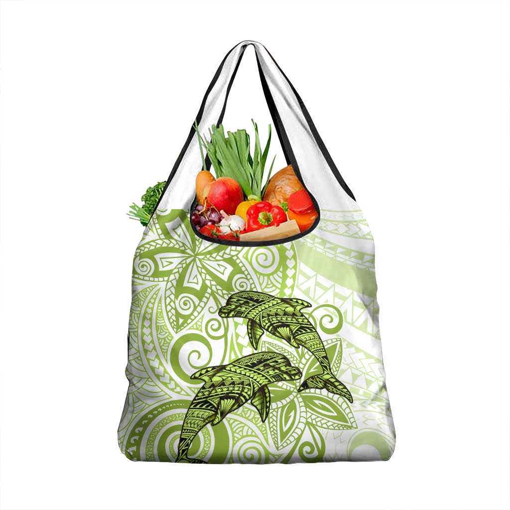 Polynesia Dolphins Grocery Bag Valentine Day Floral Polynesian - Vintage Lime Green
