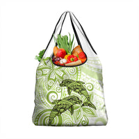 Polynesia Dolphins Grocery Bag Valentine Day Floral Polynesian - Vintage Lime Green