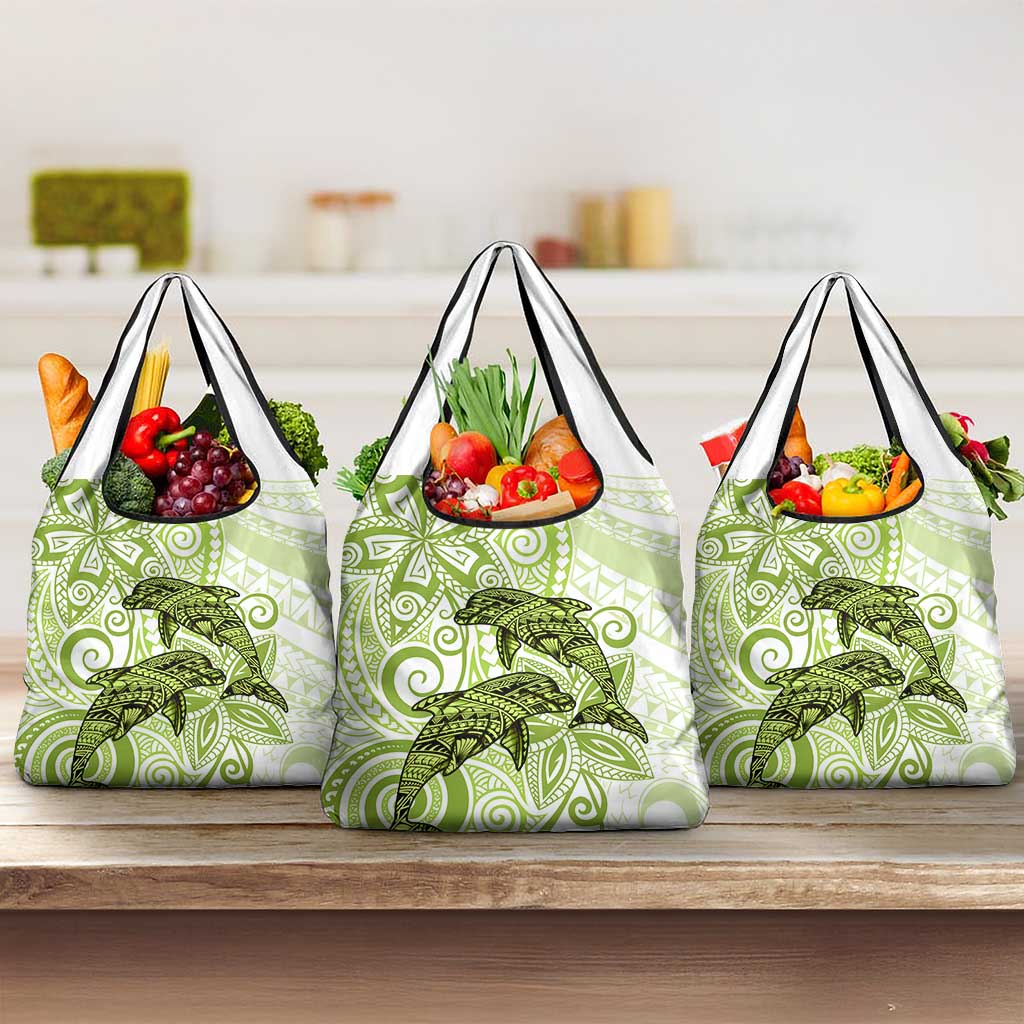 Polynesia Dolphins Grocery Bag Valentine Day Floral Polynesian - Vintage Lime Green
