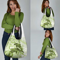 Polynesia Dolphins Grocery Bag Valentine Day Floral Polynesian - Vintage Lime Green