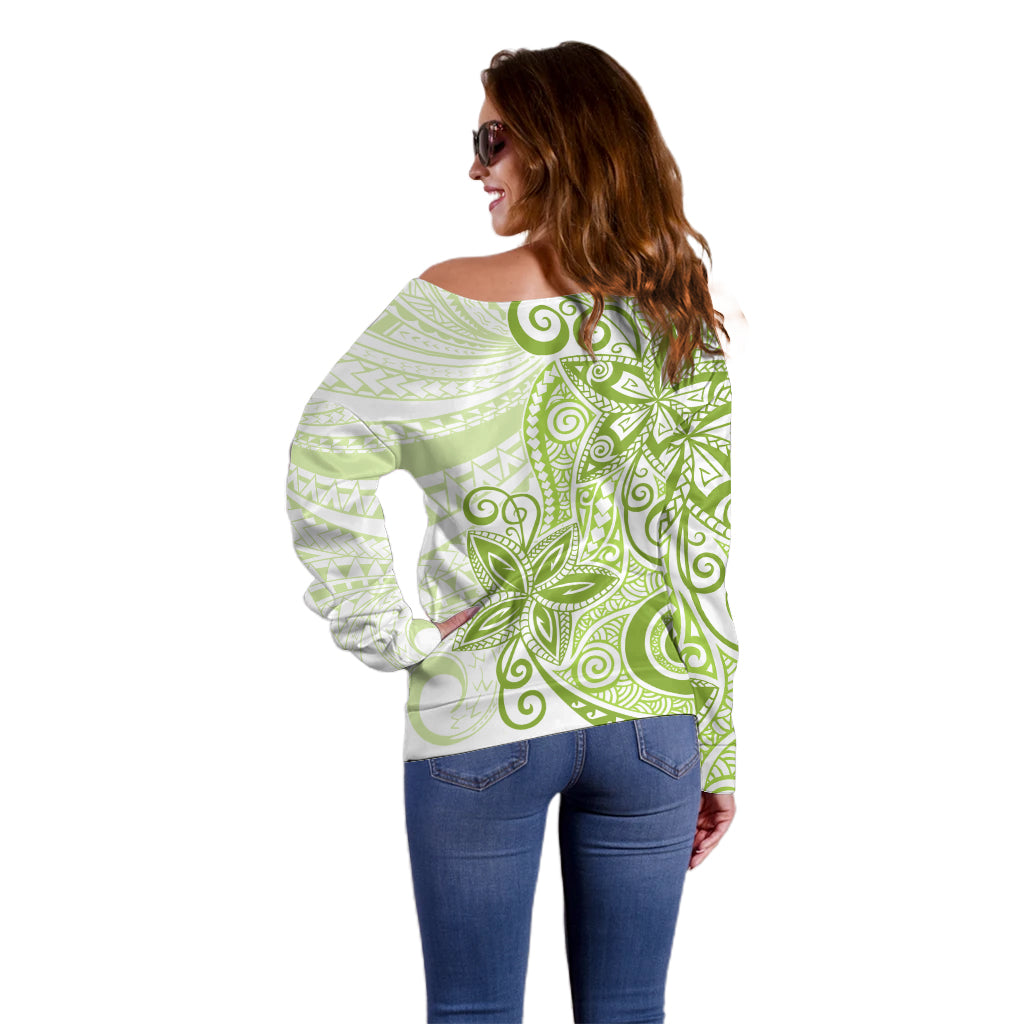 Polynesia Dolphins Off Shoulder Sweater Valentine Day Floral Polynesian - Vintage Lime Green LT14 - Polynesian Pride
