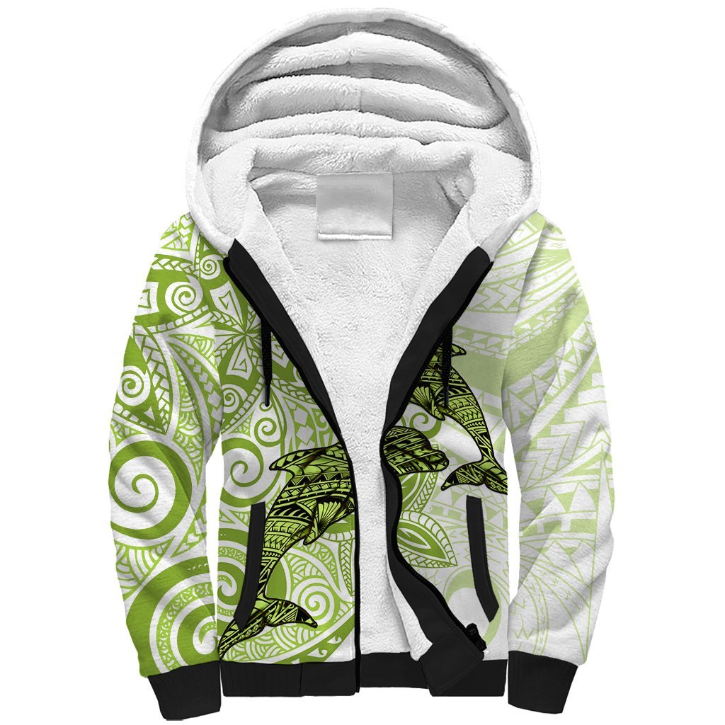 Polynesia Dolphins Sherpa Hoodie Valentine Day Floral Polynesian - Vintage Lime Green LT14 Unisex Lime Green - Polynesian Pride