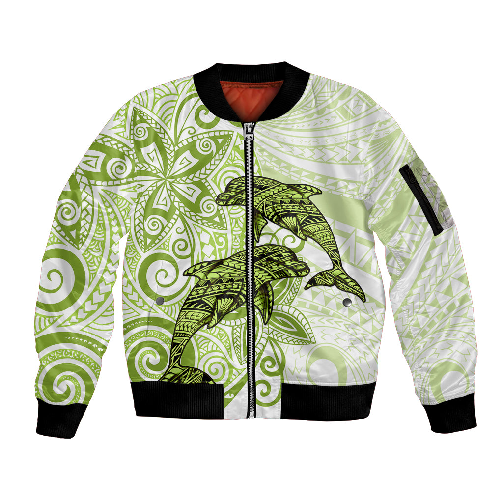 Polynesia Dolphins Sleeve Zip Bomber Jacket Valentine Day Floral Polynesian - Vintage Lime Green LT14 Unisex Lime Green - Polynesian Pride