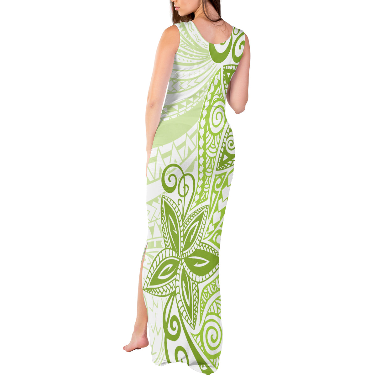Polynesia Dolphins Tank Maxi Dress Valentine Day Floral Polynesian - Vintage Lime Green LT14 - Polynesian Pride