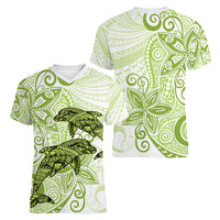 Polynesia Dolphins Women V Neck T Shirt Valentine Day Floral Polynesian - Vintage Lime Green LT14 - Polynesian Pride