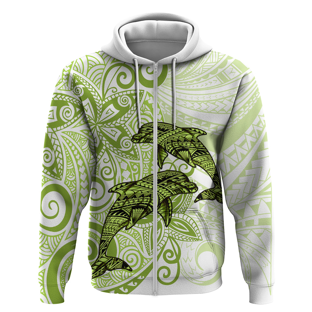 Polynesia Dolphins Zip Hoodie Valentine Day Floral Polynesian - Vintage Lime Green LT14 Zip Hoodie Lime Green - Polynesian Pride