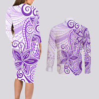 Polynesia Dolphins Couples Matching Long Sleeve Bodycon Dress and Long Sleeve Button Shirt Valentine Day Floral Polynesian - Vintage Purple LT14 - Polynesian Pride