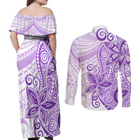 Polynesia Dolphins Couples Matching Off Shoulder Maxi Dress and Long Sleeve Button Shirt Valentine Day Floral Polynesian - Vintage Purple LT14 - Polynesian Pride