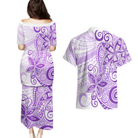 Polynesia Dolphins Couples Matching Puletasi and Hawaiian Shirt Valentine Day Floral Polynesian - Vintage Purple LT14 - Polynesian Pride