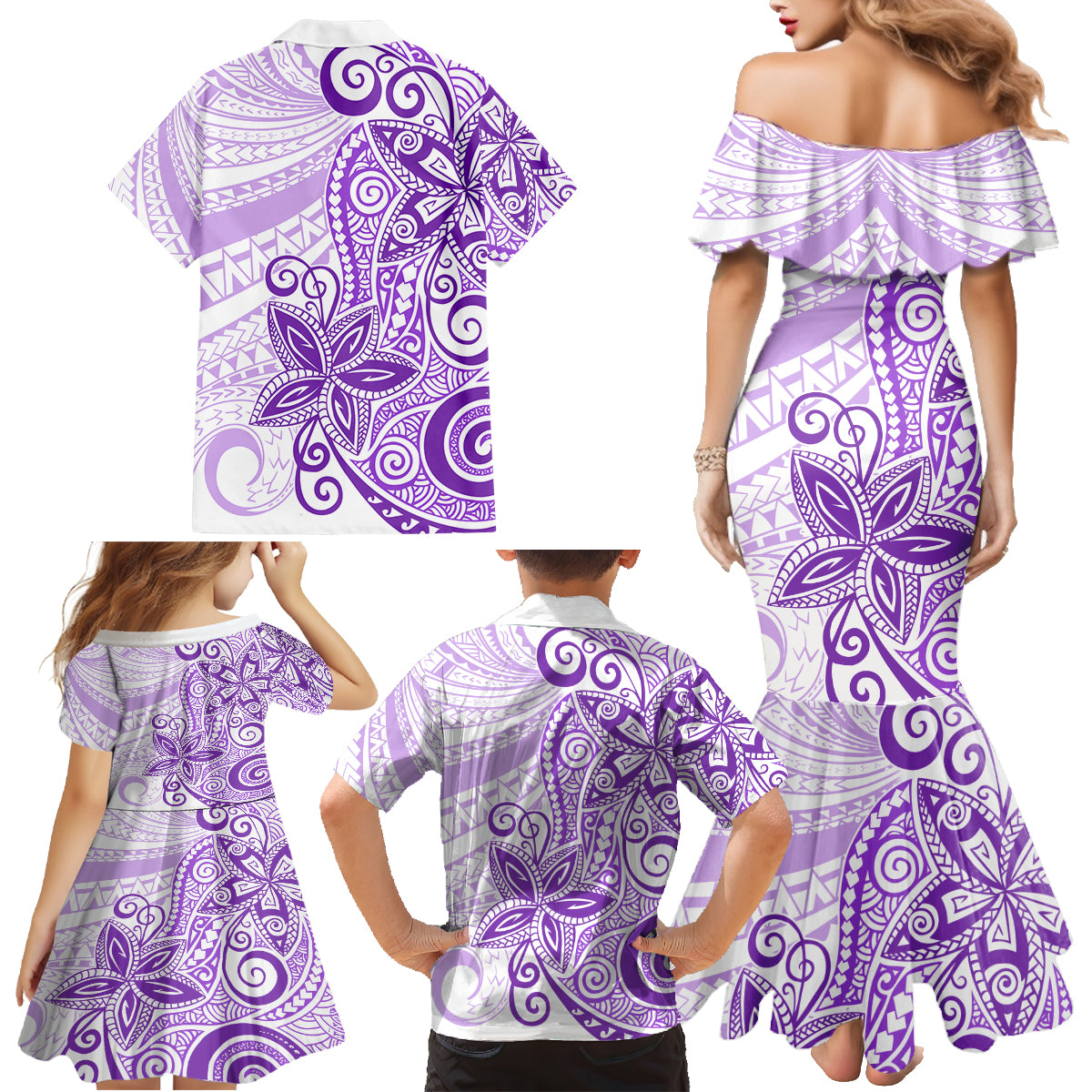 Polynesia Dolphins Family Matching Mermaid Dress and Hawaiian Shirt Valentine Day Floral Polynesian - Vintage Purple LT14 - Polynesian Pride