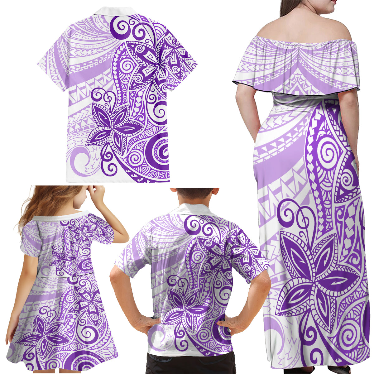 Polynesia Dolphins Family Matching Off Shoulder Maxi Dress and Hawaiian Shirt Valentine Day Floral Polynesian - Vintage Purple LT14 - Polynesian Pride
