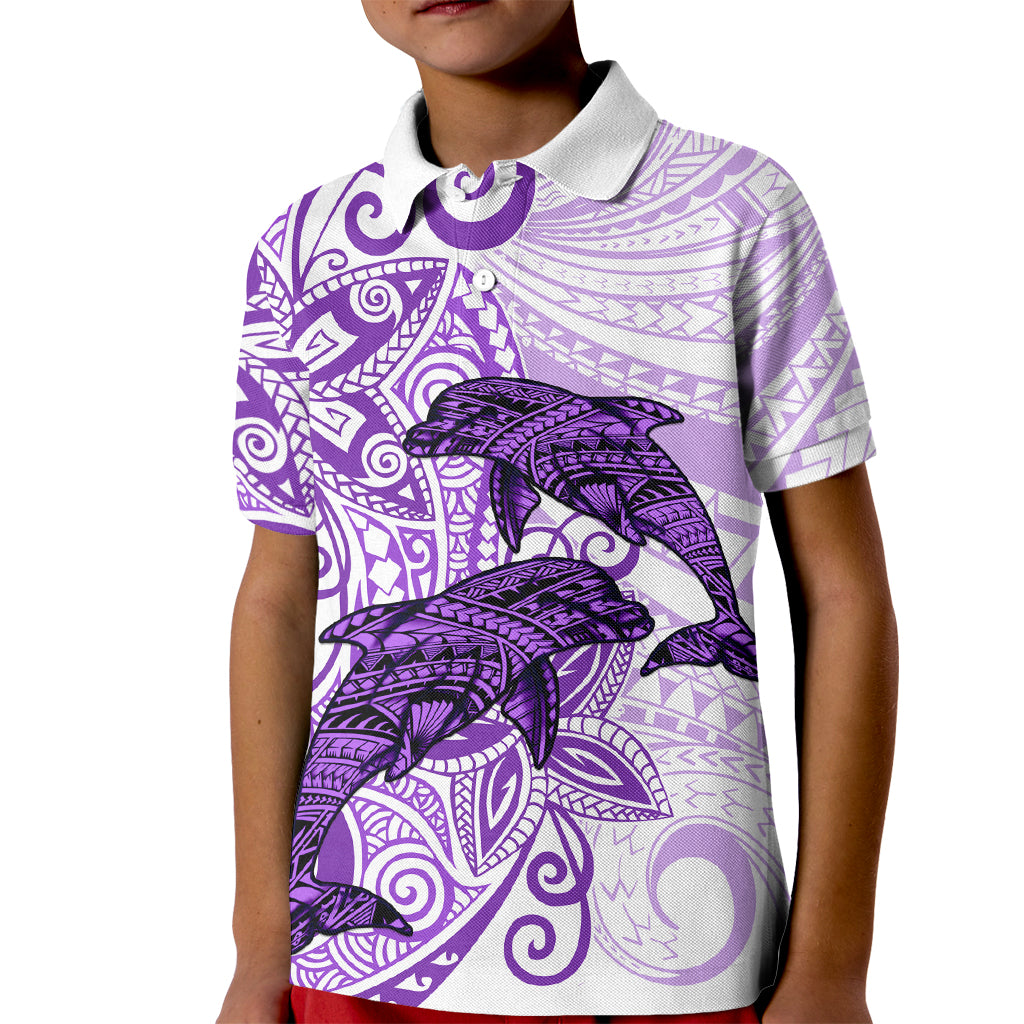 Polynesia Dolphins Kid Polo Shirt Valentine Day Floral Polynesian - Vintage Purple LT14 Kid Purple - Polynesian Pride