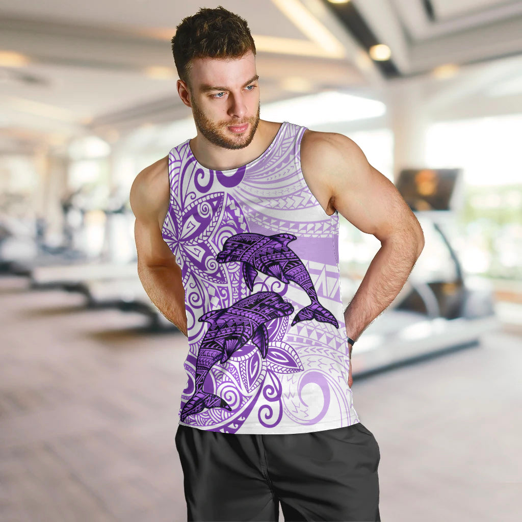 Polynesia Dolphins Men Tank Top Valentine Day Floral Polynesian - Vintage Purple LT14 Purple - Polynesian Pride
