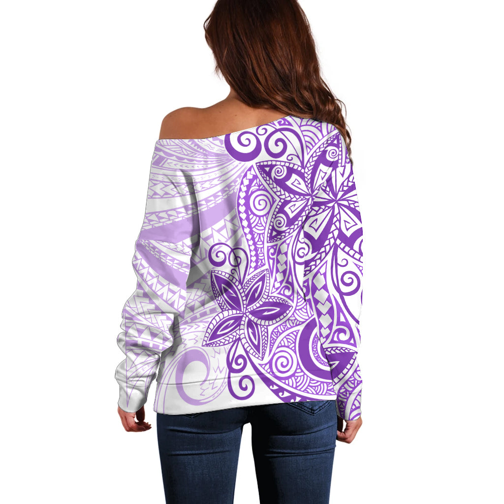 Polynesia Dolphins Off Shoulder Sweater Valentine Day Floral Polynesian - Vintage Purple LT14 - Polynesian Pride