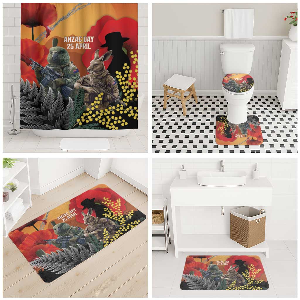 New Zealand and Australia ANZAC Day Bathroom Set Sliver Fern Kakapo With Golden Wattle Kangaroo - Polynesian Pride