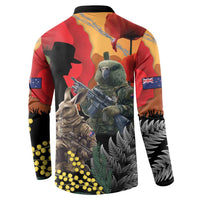 New Zealand and Australia ANZAC Day Button Sweatshirt Sliver Fern Kakapo With Golden Wattle Kangaroo