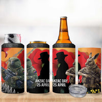 New Zealand and Australia ANZAC Day 4 in 1 Can Cooler Tumbler Sliver Fern Kakapo With Golden Wattle Kangaroo